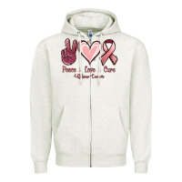 Oatmeal Heather Peace love cure Uterine Cancer Zipper Hoodie - NancyCooperArtShop