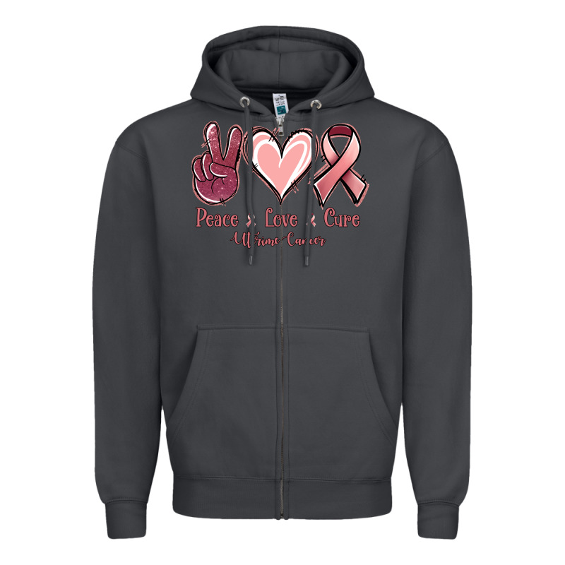Peace Love Cure Uterine Cancer Zipper Hoodie by NancyCooperArtShop | Teevron