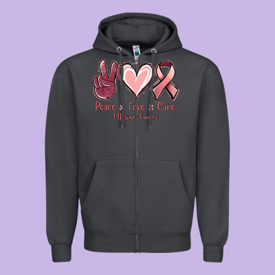 Peace Love Cure Uterine Cancer Zipper Hoodie Designed By Nancycooperartshop