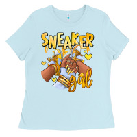 Baby Blue yellow sneaker girl afro woman Ladies Tee - RanaPortraitStore