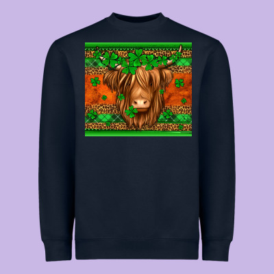 St Patricks Day Long Haired Cow Heavyweight Sweatshirt Designed By Jasminsmagicworld