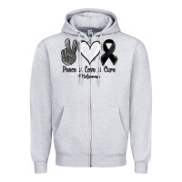 Heather Grey Peace love cure Melanoma Cancer Zipper Hoodie - NancyCooperArtShop