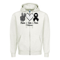 Oatmeal Heather Peace love cure Melanoma Cancer Zipper Hoodie - NancyCooperArtShop