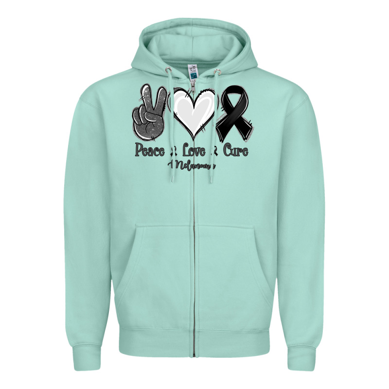 Peace Love Cure Melanoma Cancer Zipper Hoodie by NancyCooperArtShop | Teevron