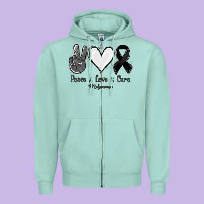 Peace Love Cure Melanoma Cancer Zipper Hoodie Designed By Nancycooperartshop