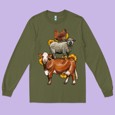 Farm Animals Stack Long Sleeve Tee Designed By Lillyallendesigns