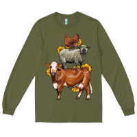 Army Green farm animals stack Long Sleeve Tee - LillyAllenDesigns