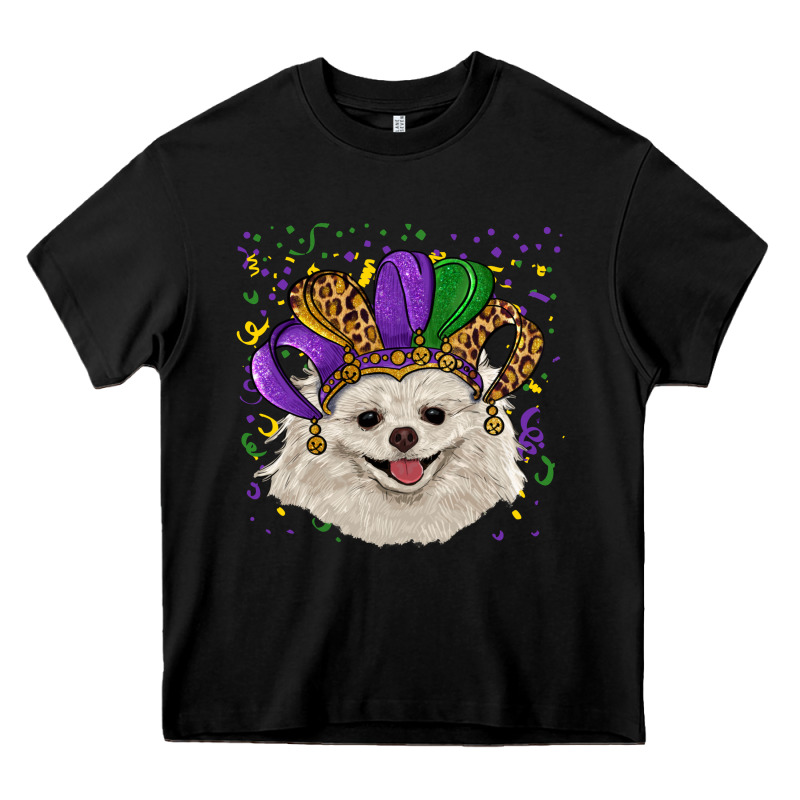 Mardi Gras White Pomeranian With Hat Heavy Core Tee by RanaPortraitStore | Teevron