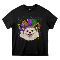 Black Mardi Gras White Pomeranian with Hat Heavy Core Tee - RanaPortraitStore