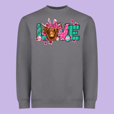 Love Easter Floral Longhaired Cow Heavyweight Sweatshirt Designed By Jasminsmagicworld