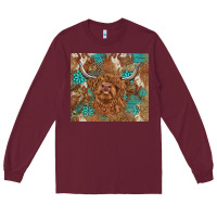 Burgundy highland cow turquoise gemstones western patterns Long Sleeve Tee - BarkalooDesign