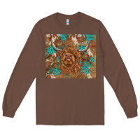 Chestnut highland cow turquoise gemstones western patterns Long Sleeve Tee - BarkalooDesign