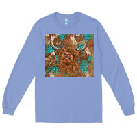 Colony Blue highland cow turquoise gemstones western patterns Long Sleeve Tee - BarkalooDesign