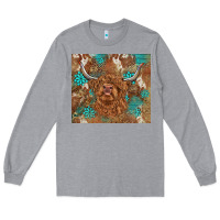 Heather Grey highland cow turquoise gemstones western patterns Long Sleeve Tee - BarkalooDesign