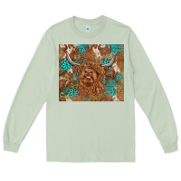 Matcha highland cow turquoise gemstones western patterns Long Sleeve Tee - BarkalooDesign