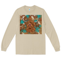 Mushroom highland cow turquoise gemstones western patterns Long Sleeve Tee - BarkalooDesign