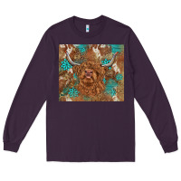 Plum highland cow turquoise gemstones western patterns Long Sleeve Tee - BarkalooDesign