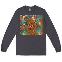 Smoke highland cow turquoise gemstones western patterns Long Sleeve Tee - BarkalooDesign