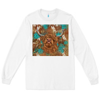 White highland cow turquoise gemstones western patterns Long Sleeve Tee - BarkalooDesign