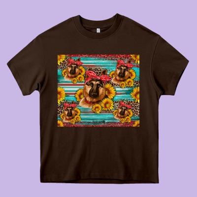 German Shepherd With Sunflowers Heavy Core Tee Designed By Artiststas