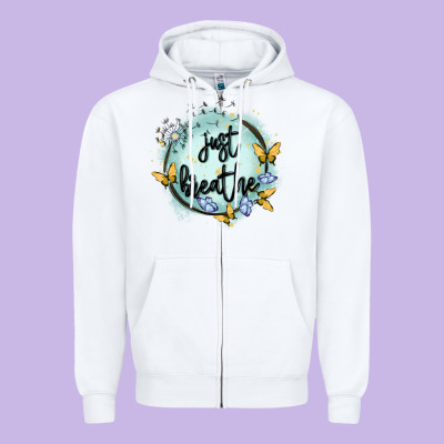 Just Breathe Zipper Hoodie Designed By Maliassmallbusiness