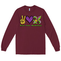 Burgundy peace love mardi gras Long Sleeve Tee - Jasminsmagicworld
