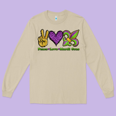 Peace Love Mardi Gras Long Sleeve Tee Designed By Jasminsmagicworld