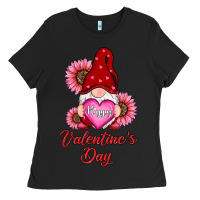 Black happy valentines day gnomes with sunflower Ladies Tee - RanaPortraitStore