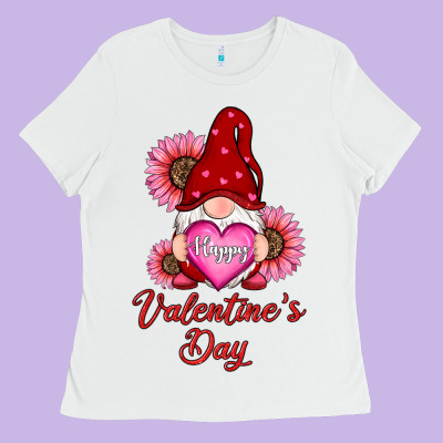 Ladies Tee happy valentines day gnomes with sunflower