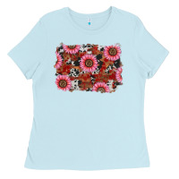 Baby Blue valentines day sunflowers leopard cowhide backgrou Ladies Tee - RanaPortraitStore
