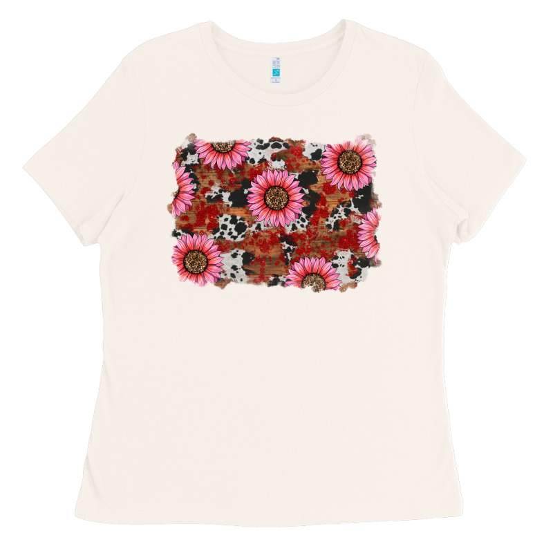 Valentines Day Sunflowers Leopard Cowhide Backgrou Ladies Tee by RanaPortraitStore | Teevron