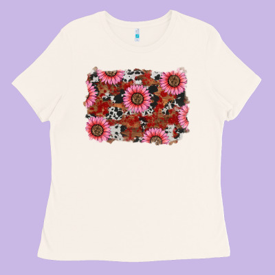 Ladies Tee valentines day sunflowers leopard cowhide backgrou