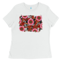 White valentines day sunflowers leopard cowhide backgrou Ladies Tee - RanaPortraitStore