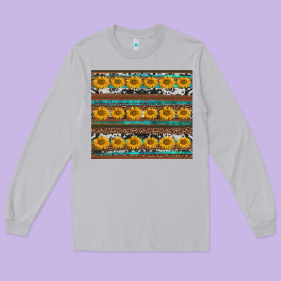 Sunflowers Leopard Cowhide Turquoise Long Sleeve Tee Designed By Barkaloodesign