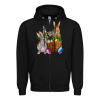 Black Bunnys carrots eggs with basket Easter Zipper Hoodie - NancyCooperArtShop