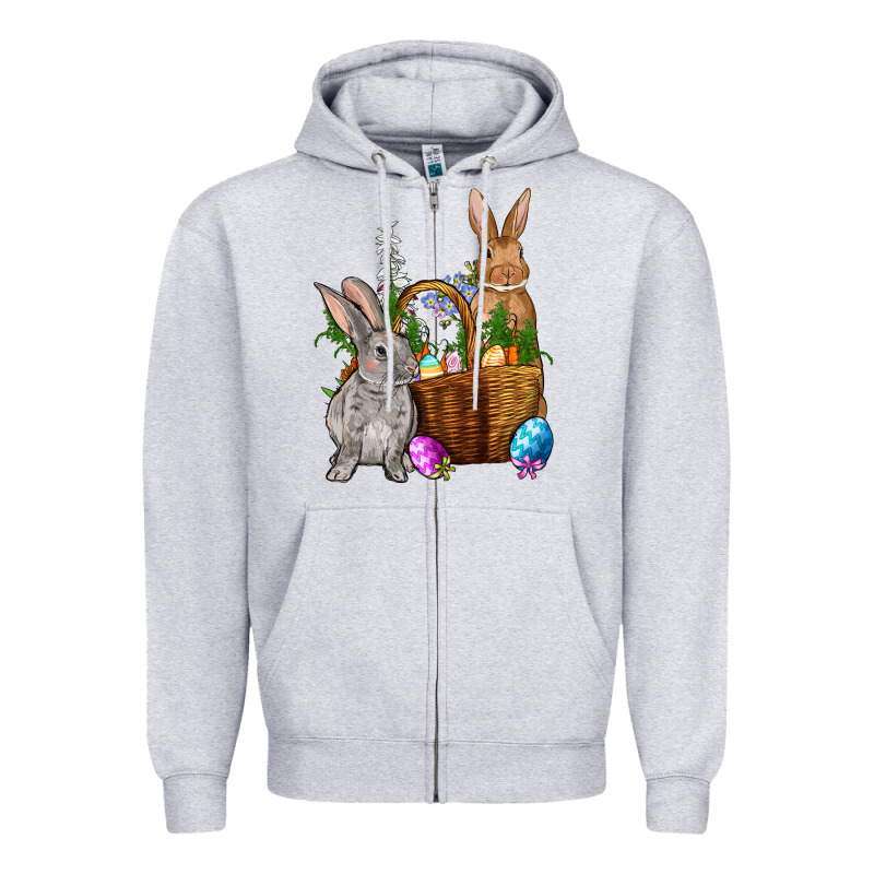 Bunnys Carrots Eggs With Basket Easter Zipper Hoodie by NancyCooperArtShop | Teevron