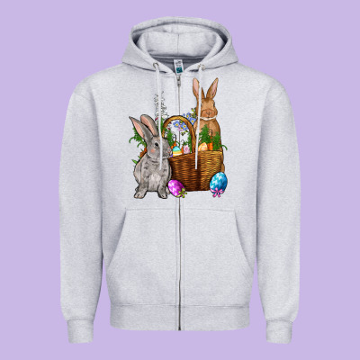 Bunnys Carrots Eggs With Basket Easter Zipper Hoodie Designed By Nancycooperartshop