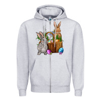 Heather Grey Bunnys carrots eggs with basket Easter Zipper Hoodie - NancyCooperArtShop