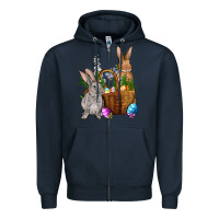 Navy Bunnys carrots eggs with basket Easter Zipper Hoodie - NancyCooperArtShop