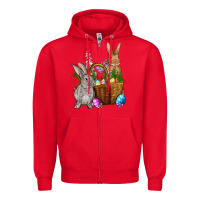 Red Bunnys carrots eggs with basket Easter Zipper Hoodie - NancyCooperArtShop