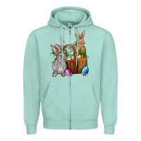 Seafoam Bunnys carrots eggs with basket Easter Zipper Hoodie - NancyCooperArtShop