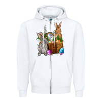 White Bunnys carrots eggs with basket Easter Zipper Hoodie - NancyCooperArtShop
