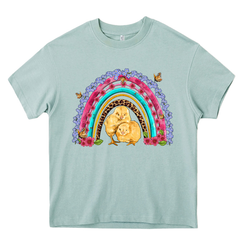 Easter Flowers And Butterfly With Chicks Rainbow Heavy Core Tee by Artiststas | Teevron