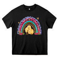 Black easter flowers and butterfly with chicks rainbow Heavy Core Tee - Artiststas