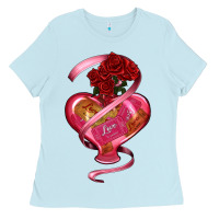 Baby Blue heart glass vase love tickets with rose Ladies Tee - RanaPortraitStore