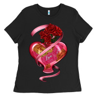 Black heart glass vase love tickets with rose Ladies Tee - RanaPortraitStore