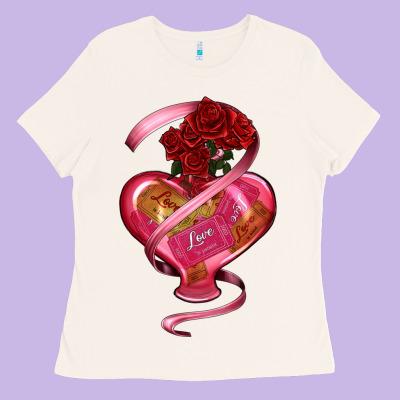 Ladies Tee heart glass vase love tickets with rose