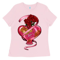 Bubblegum Pink heart glass vase love tickets with rose Ladies Tee - RanaPortraitStore