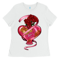 White heart glass vase love tickets with rose Ladies Tee - RanaPortraitStore