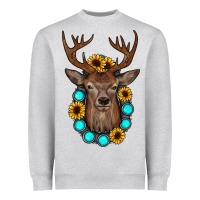 Heather Grey deer gemstone sunflower Heavyweight Sweatshirt - JahusDesignShop